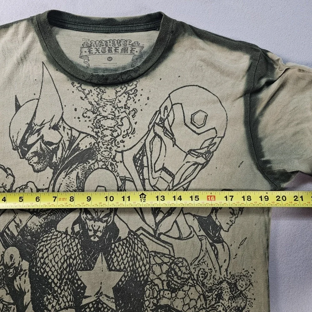 Marvel Extreme T Shirt Mens Medium Captain America Wolverine Iron Man All Over